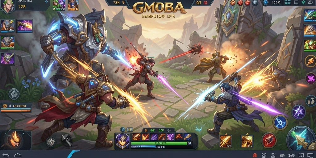 Tampilan seru gameplay MOBA di 73K yang penuh aksi.