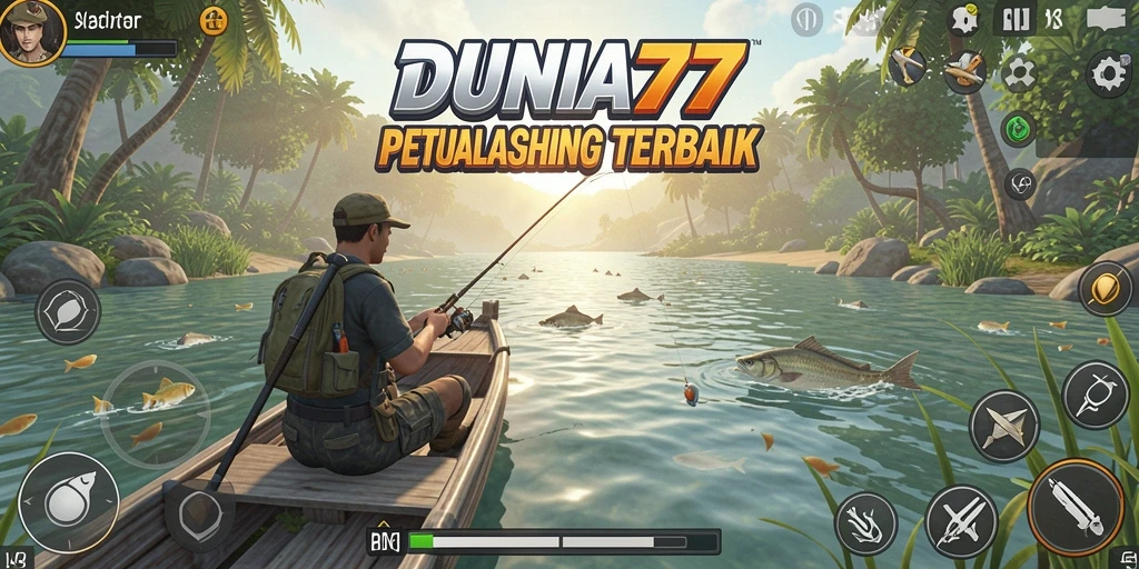 Screenshot gameplay DUNIA77 menampilkan pengalaman memancing yang seru.