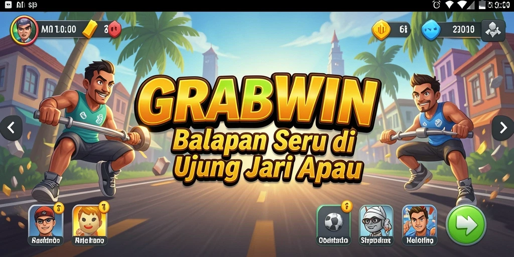Tampilan gameplay seru di <strong>GRABWIN</strong> dengan mobil balap yang menakjubkan.