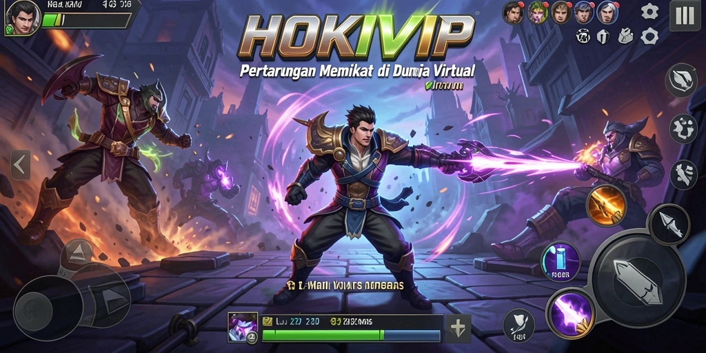 Screenshot HOKIVIP menampilkan aksi pertarungan yang intens dan karakter yang menarik.