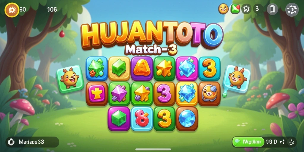 Tampilan gameplay HUJANTOTO dengan momen-momen seru mencocokkan buah.