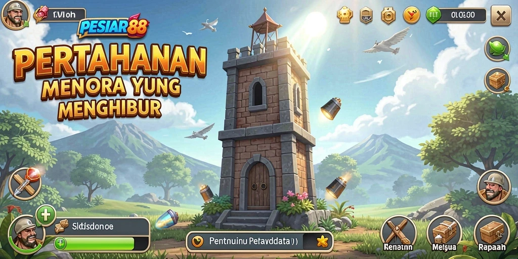 Tampilan gameplay PESIAR88 yang intens dan strategis dalam Tower Defense.