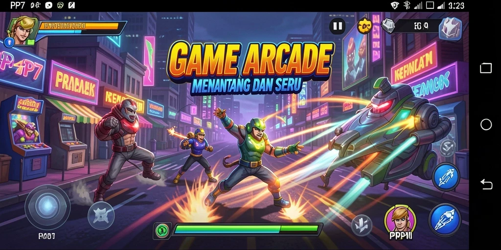 Tampilan layar utama gameplay PP7 dengan action yang seru.