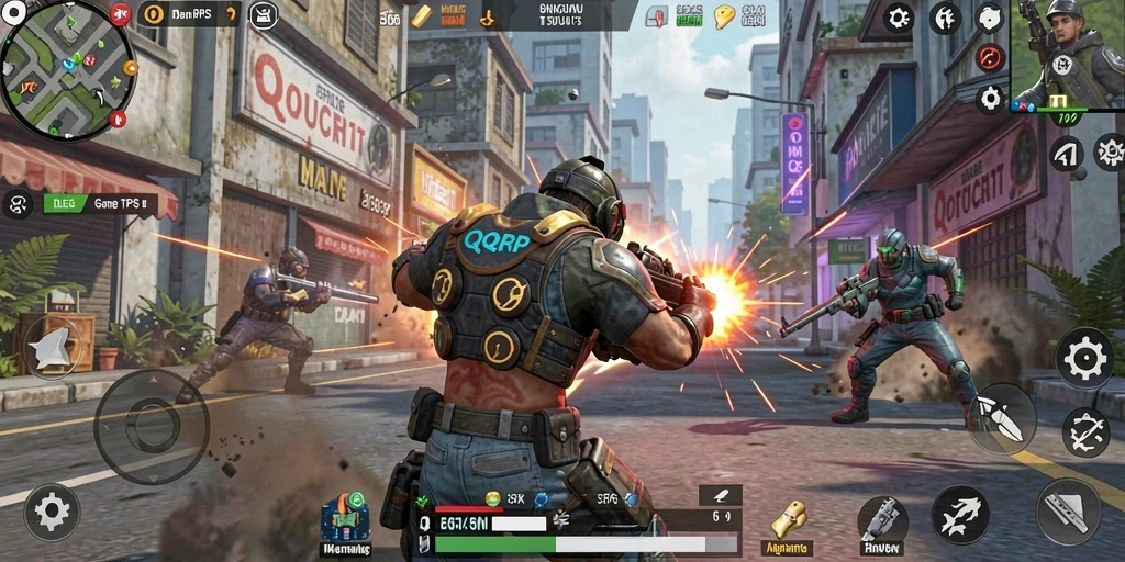 Tampak seru pertarungan intens dalam game TPS QQRP.