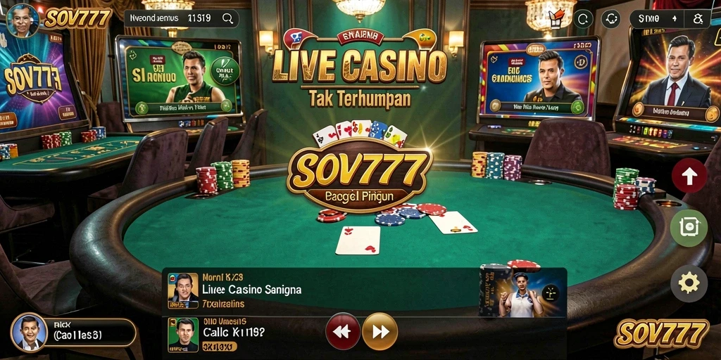 Gameplay menarik di SOV777 dengan dealer langsung dan suasana kasino.