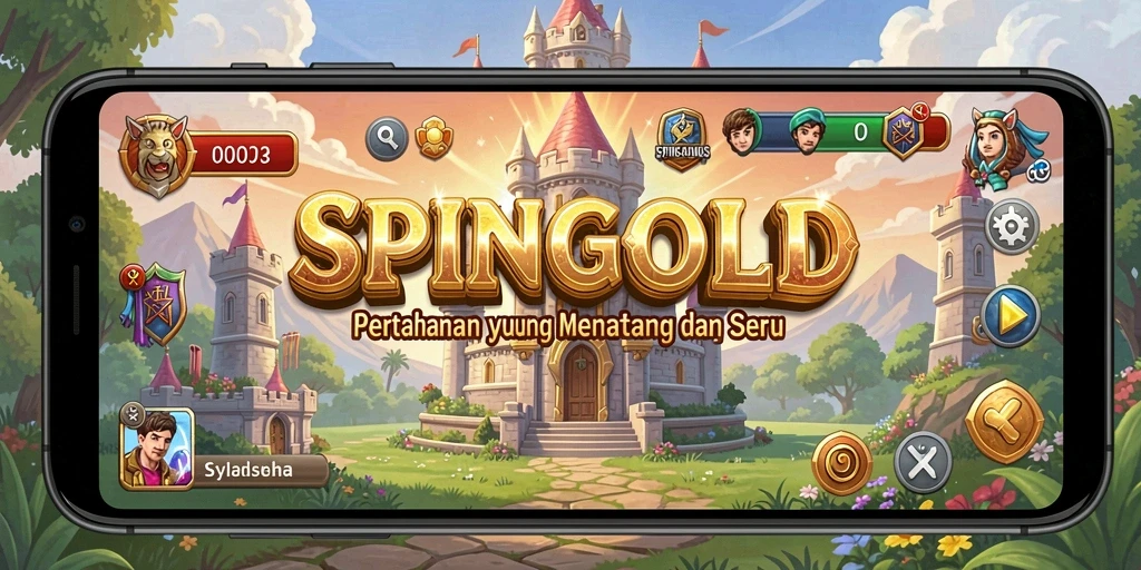 Menampilkan aksi seru dalam permainan Tower Defense SPINGOLD.