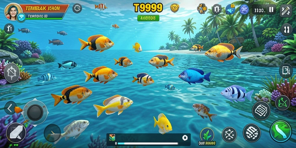 Tampak screenshot gameplay seru T9999 dalam aksi Tembak Ikan.