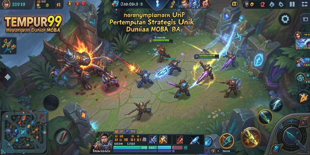 Menampilkan pertempuran seru dalam gameplay MOBA TEMPUR99.